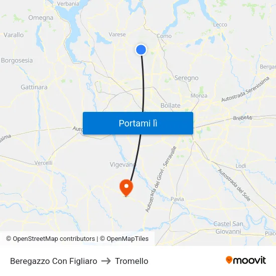Beregazzo Con Figliaro to Tromello map