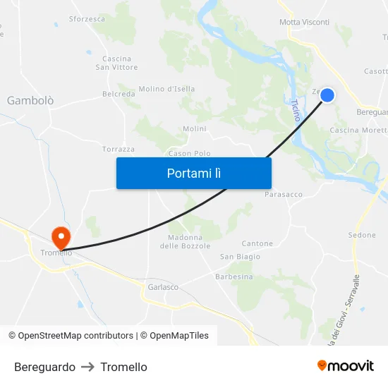 Bereguardo to Tromello map