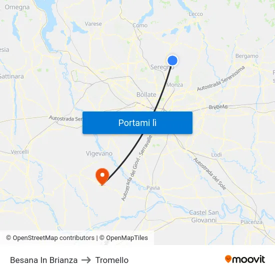 Besana In Brianza to Tromello map