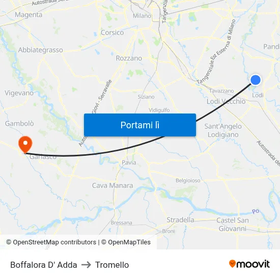 Boffalora D' Adda to Tromello map