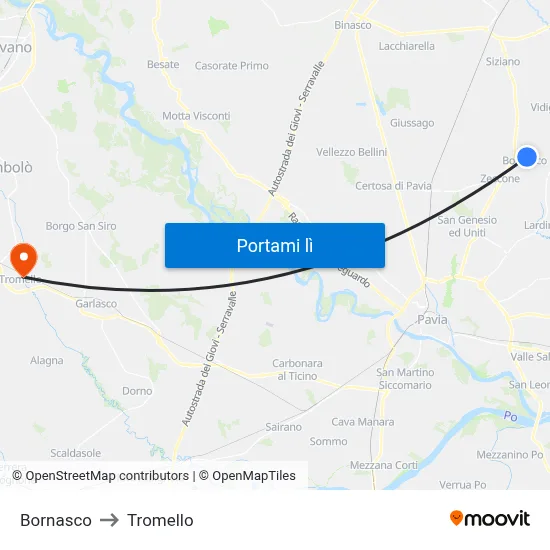 Bornasco to Tromello map