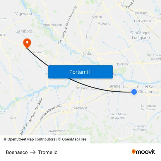 Bosnasco to Tromello map