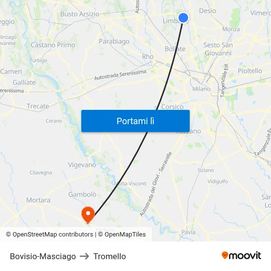 Bovisio-Masciago to Tromello map