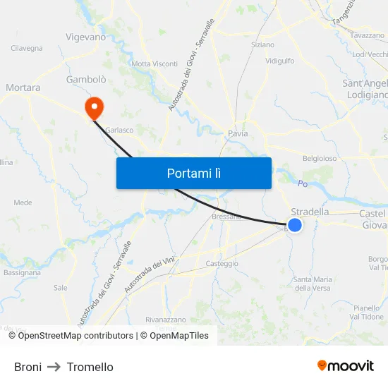 Broni to Tromello map