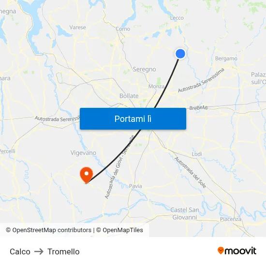 Calco to Tromello map