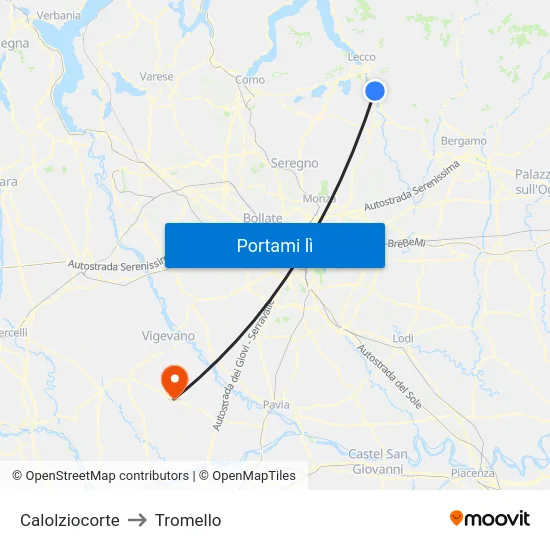 Calolziocorte to Tromello map