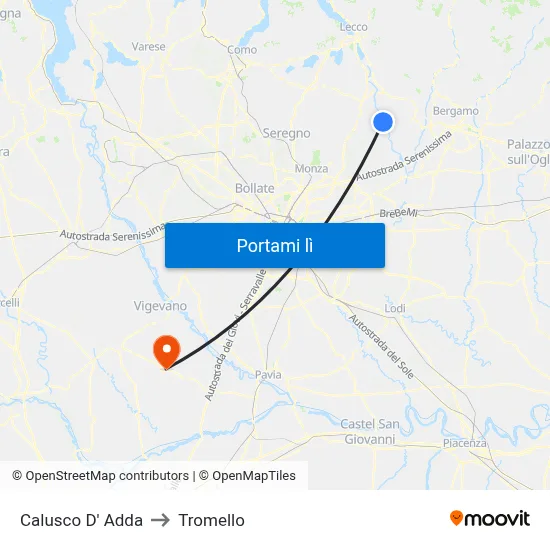 Calusco D' Adda to Tromello map