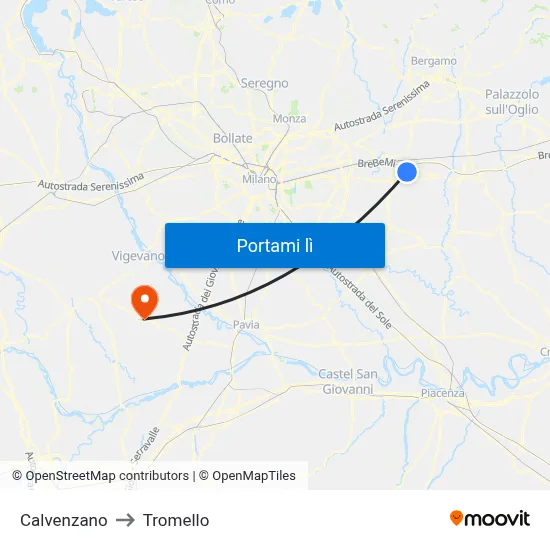 Calvenzano to Tromello map