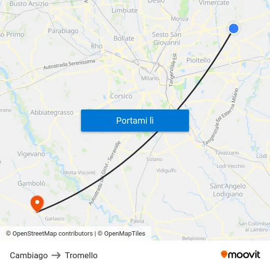 Cambiago to Tromello map