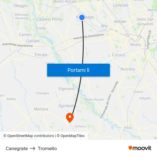 Canegrate to Tromello map
