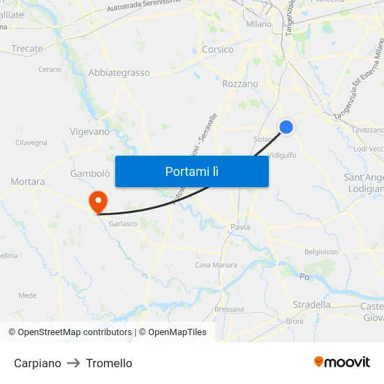 Carpiano to Tromello map
