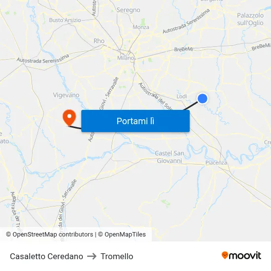Casaletto Ceredano to Tromello map