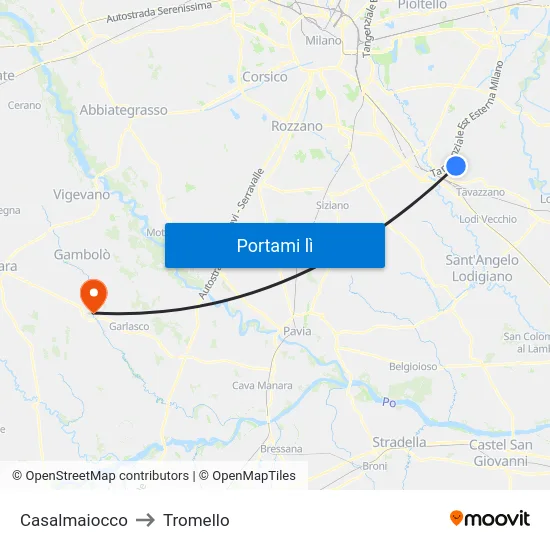 Casalmaiocco to Tromello map