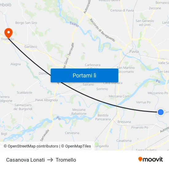 Casanova Lonati to Tromello map