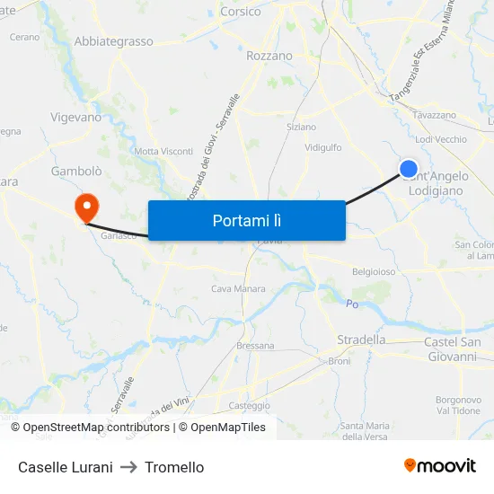 Caselle Lurani to Tromello map