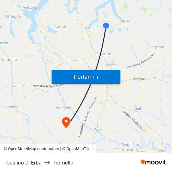 Caslino D' Erba to Tromello map