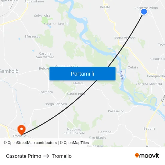 Casorate Primo to Tromello map