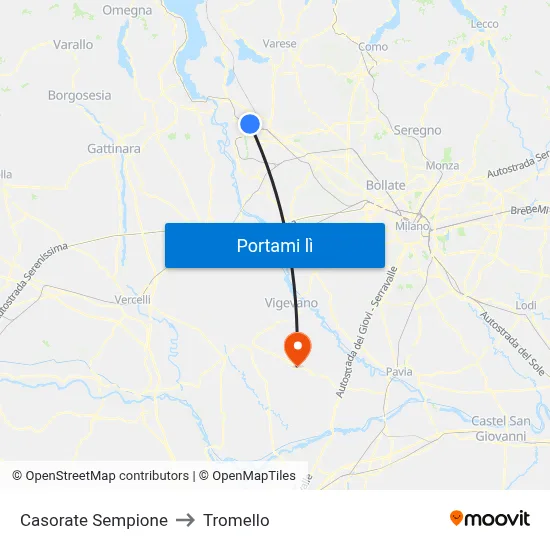 Casorate Sempione to Tromello map
