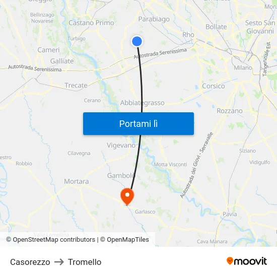 Casorezzo to Tromello map