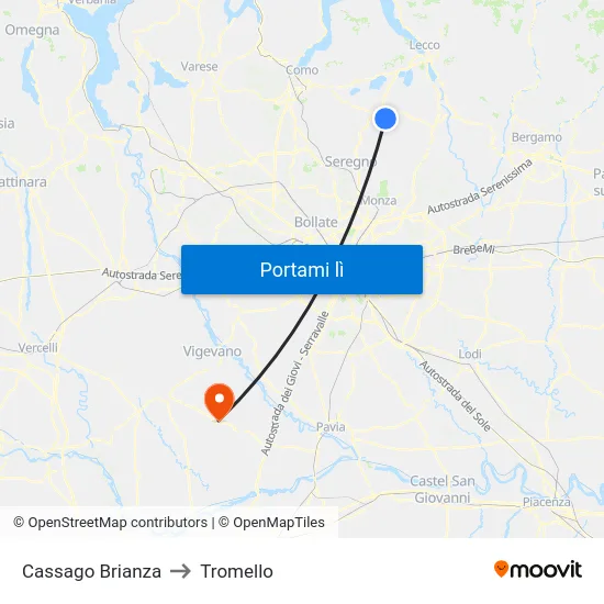 Cassago Brianza to Tromello map