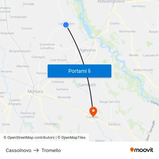 Cassolnovo to Tromello map