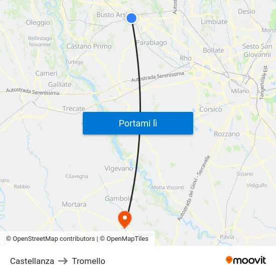 Castellanza to Tromello map