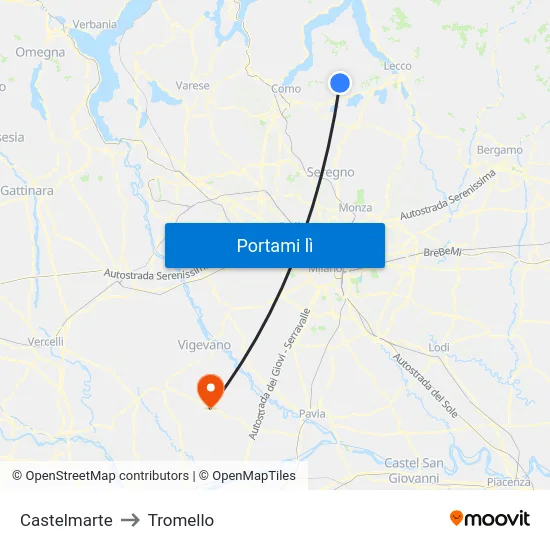 Castelmarte to Tromello map