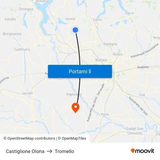 Castiglione Olona to Tromello map