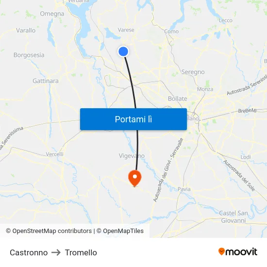 Castronno to Tromello map