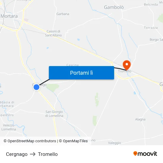 Cergnago to Tromello map