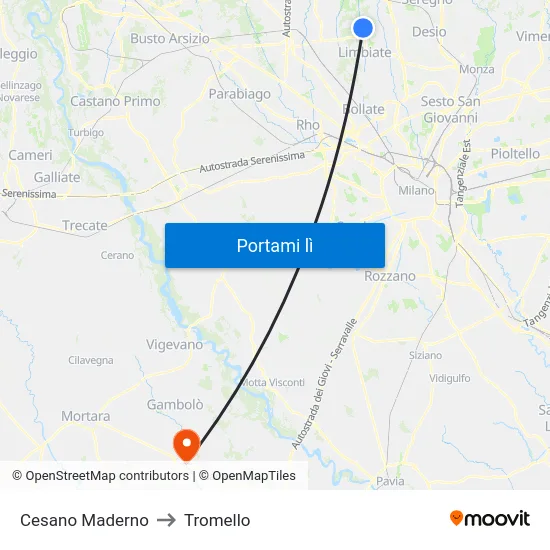 Cesano Maderno to Tromello map