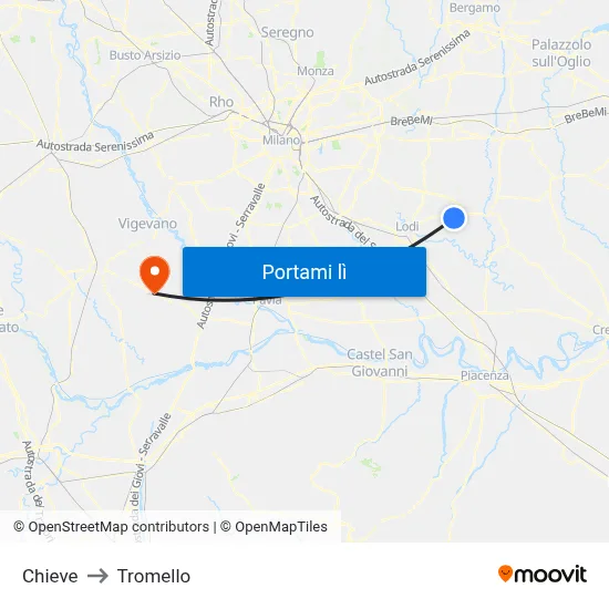 Chieve to Tromello map