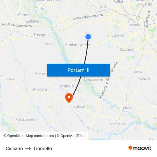 Cisliano to Tromello map