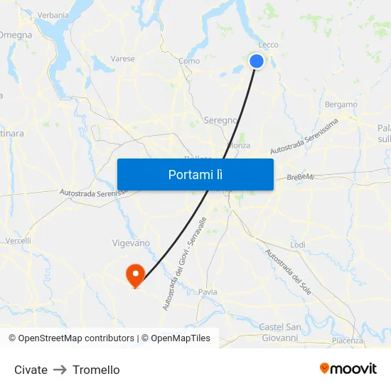 Civate to Tromello map
