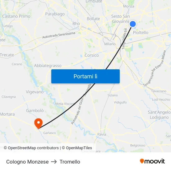 Cologno Monzese to Tromello map