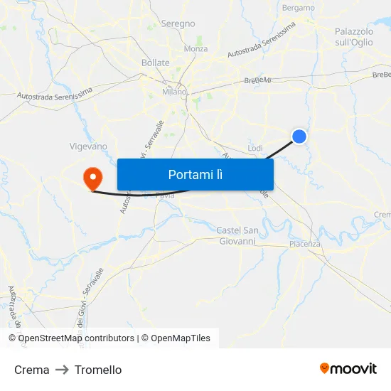 Crema to Tromello map