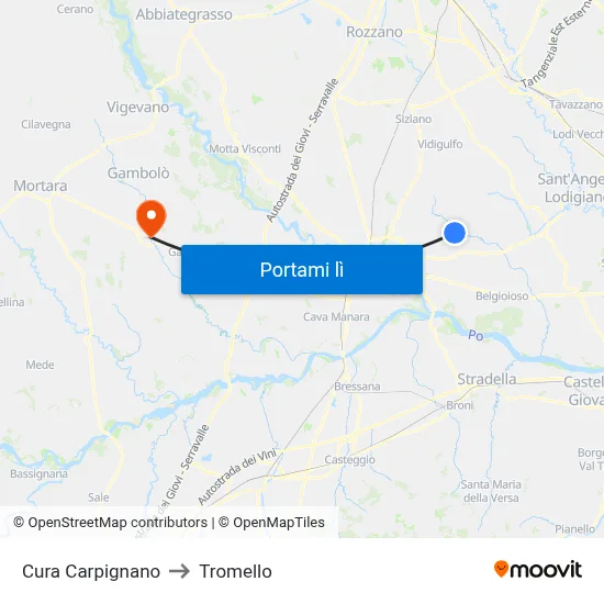 Cura Carpignano to Tromello map