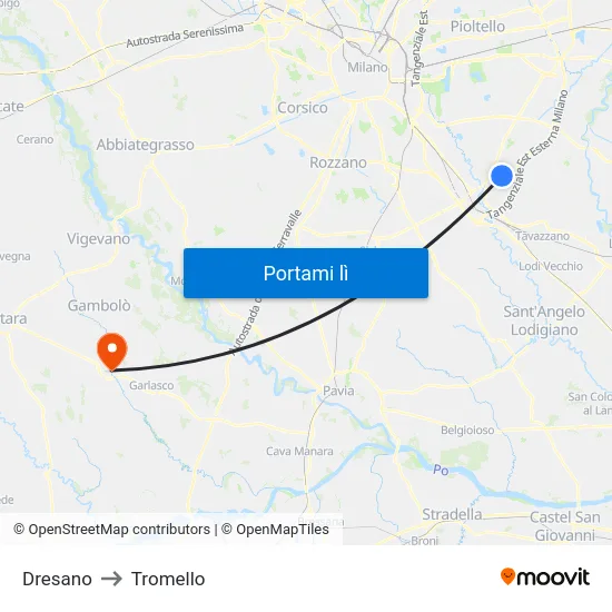Dresano to Tromello map