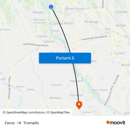 Ferno to Tromello map