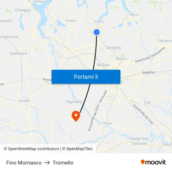 Fino Mornasco to Tromello map