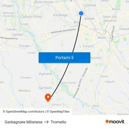 Garbagnate Milanese to Tromello map