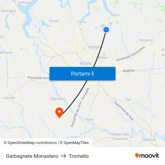 Garbagnate Monastero to Tromello map