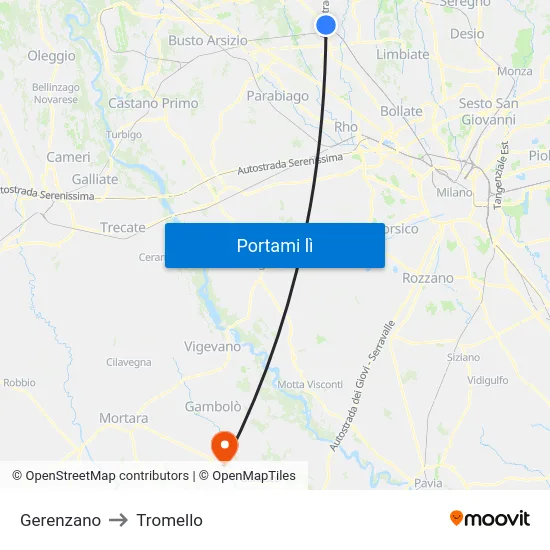 Gerenzano to Tromello map