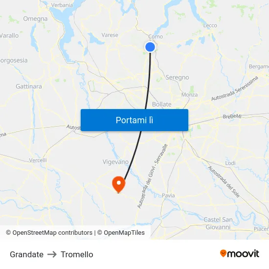 Grandate to Tromello map