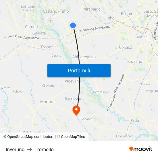 Inveruno to Tromello map