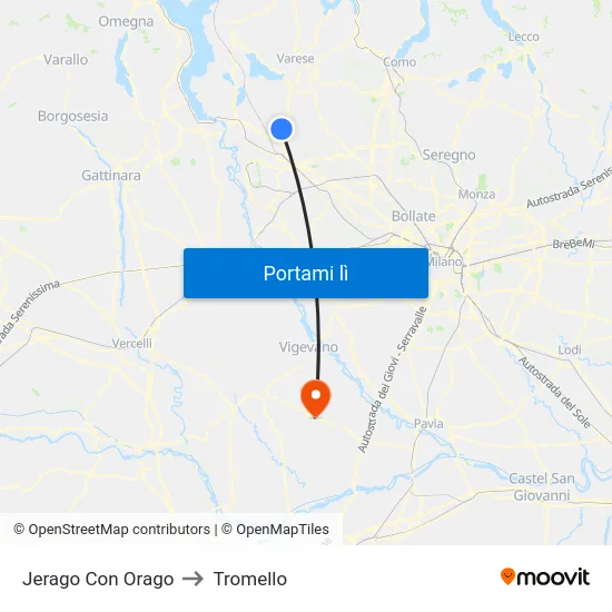 Jerago Con Orago to Tromello map