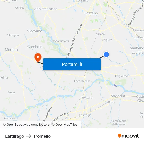 Lardirago to Tromello map