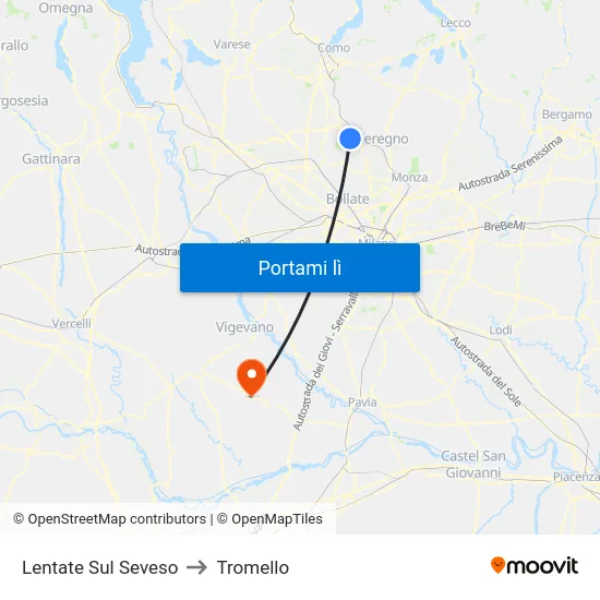 Lentate Sul Seveso to Tromello map
