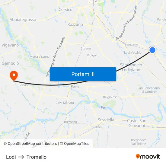 Lodi to Tromello map