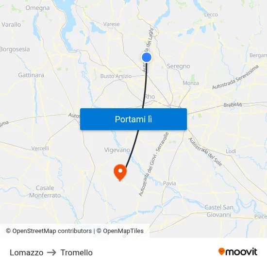 Lomazzo to Tromello map